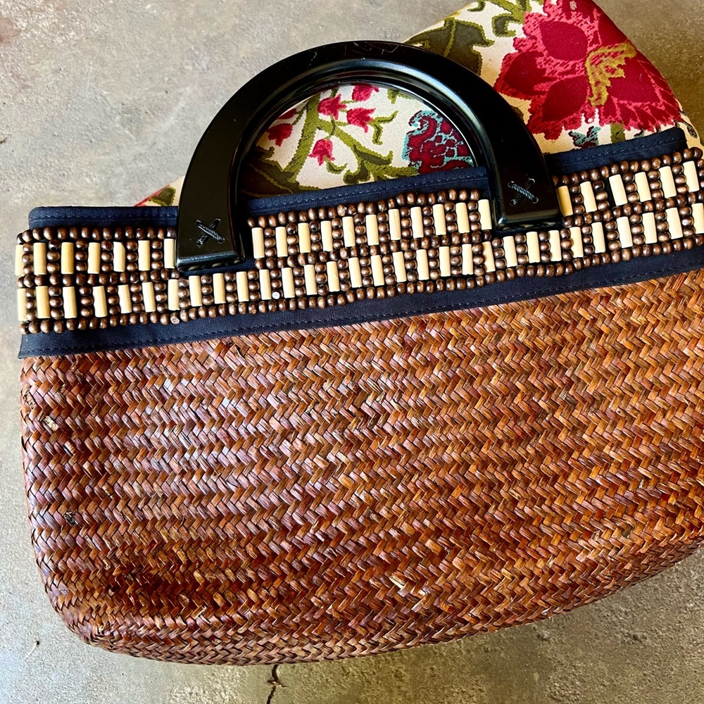 Saint John’s Bay Clamp clutch Straw Brown Wicker Purse Tote Bag Boho Bohemiam